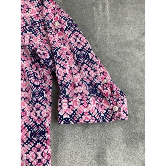 Croft & Barrow Woman 1X Pink Blue Print 3/4 Sleeve Button Front Shirt Top - Picture 5 of 12